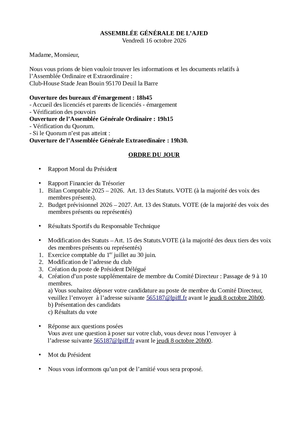 Assemblée Générale AJED